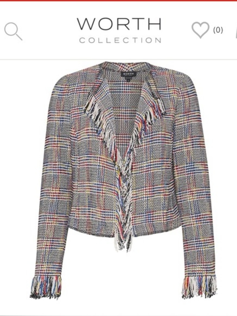 Worth New York Black White Red Blue Yellow Plaid Fringe Knit Blazer Jacket 10